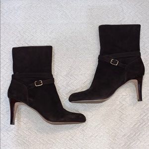 Ann Taylor brown booties gold tone buckle size 8